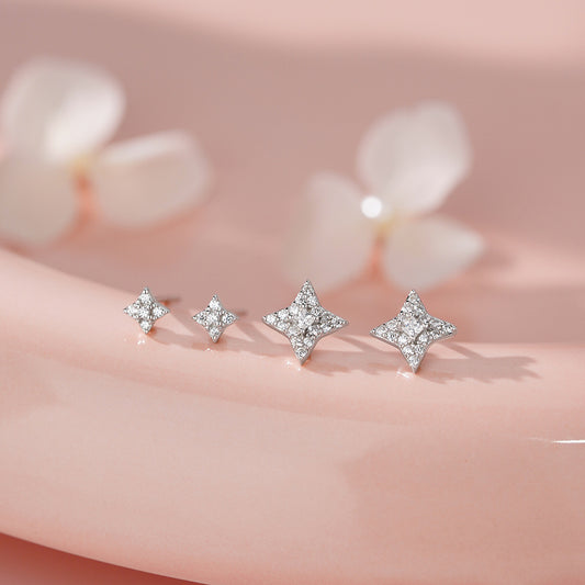 D廠【YC2444E】足銀S999四芒星耳環時尚精緻微鑲氣質輕奢小眾養耳洞耳飾
 26.03-1