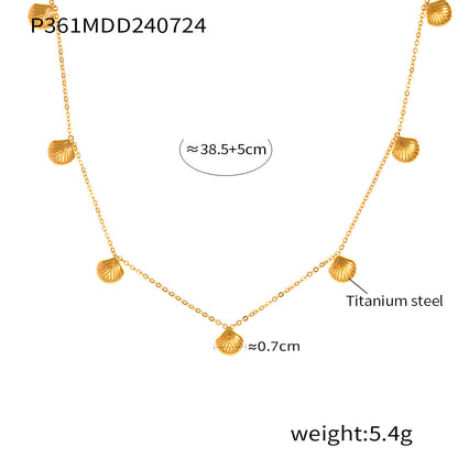 B廠【P361】巴洛克新款幾何小扇貝吊墜項鍊女鈦鋼鍍18k金個性氣質鎖骨鏈飾品 24.07-5