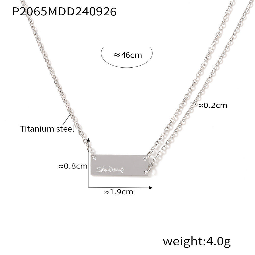 B廠【P2065】跨國飾品簡約幾何長方形雕刻字母吊墜項鍊鈦鋼小眾冷淡風男女同款 24.10-1