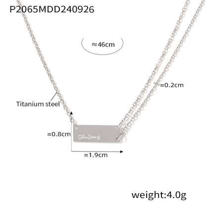 B廠【P2065】跨國飾品簡約幾何長方形雕刻字母吊墜項鍊鈦鋼小眾冷淡風男女同款 24.10-1