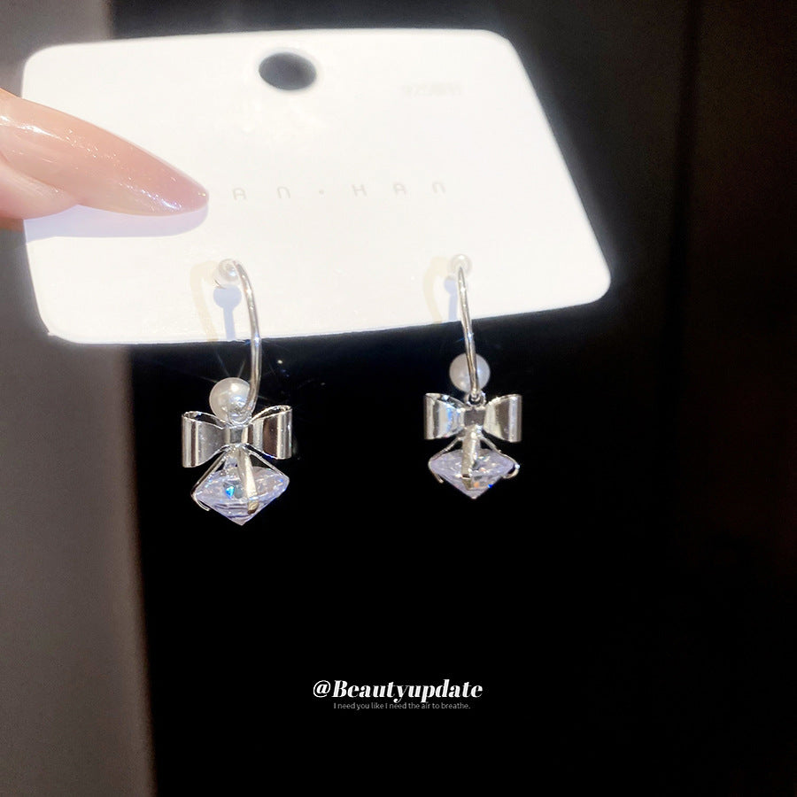 A廠【HE29116】925銀針蝴蝶結吊墜珍珠耳環韓系ins優雅精緻耳環輕奢高級感耳飾
 25.11-1