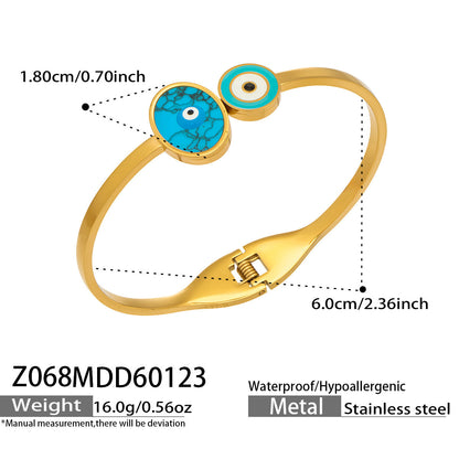B廠【Z287】歐美時尚綠松石創意藍色眼睛大小圓形開口手鐲組合小眾高級感飾品
 26.01-4