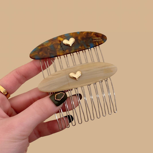 C廠【X18】韓國醋酸小金標愛心髮梳倒插梳女2026新款公主頭側邊碎髮整理神器
 26.03-3