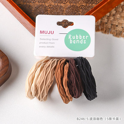 C廠【B246】5條卡裝髮圈高彈性毛巾圈無接縫髮繩時尚提花波浪頭繩無痕皮筋 25.03-2「C廠-單筆結帳需滿，NT$500出貨(不含運費)」