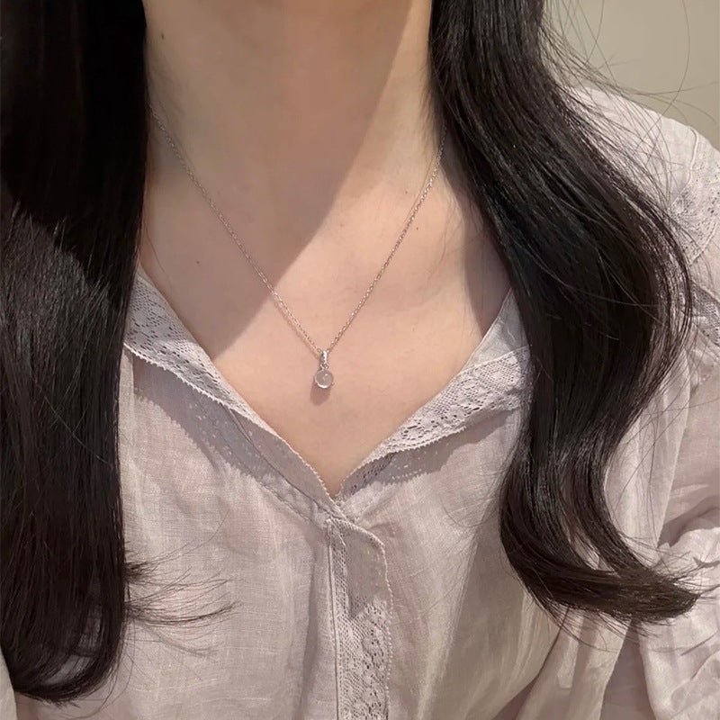 F廠【DQ1348N】S999純銀新中式小蛋麵白玉髓項鍊女簡約氣質微鑲鋯石鎖骨鏈潮
 25.09-2