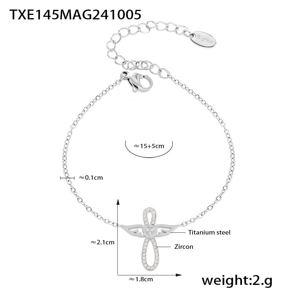 B廠【TXP145】天使之翼鋯石翅膀鎖骨雙層項鍊手鍊鈦鋼鍍金氣質首飾套裝 24.10-2