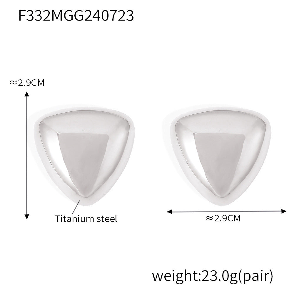 B廠【F332】歐美時尚幾何三角形光面耳環跨國新款耳飾鈦鋼鍍18k真金飾品 24.07-5