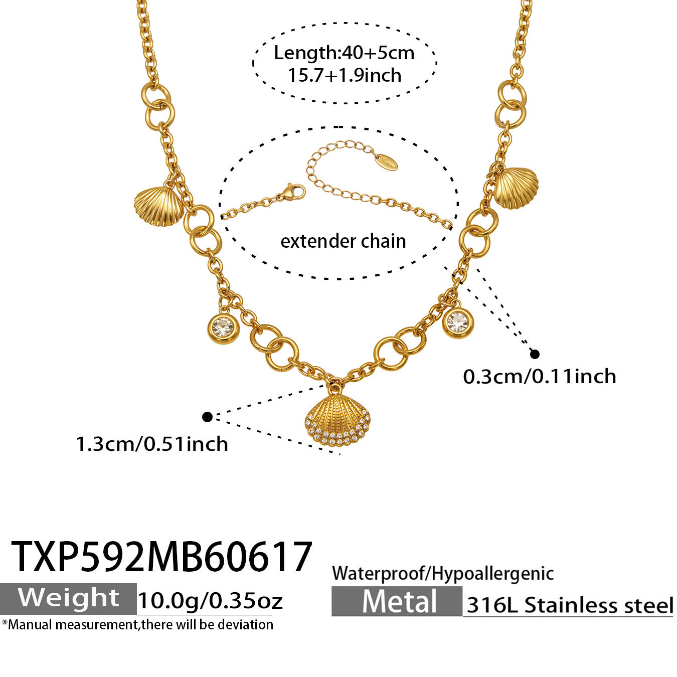 B廠【TXP592】海洋沙灘風小貝殼微鑲鋯石DIY吊墜項鍊手鍊首飾組不鏽鋼鍍18k金
 26.06-4