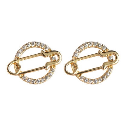 A廠【3491】微鑲鋯石設計師款行星耳環通勤百搭時髦小眾鏤空別針幾何氣質耳飾 25.01-2