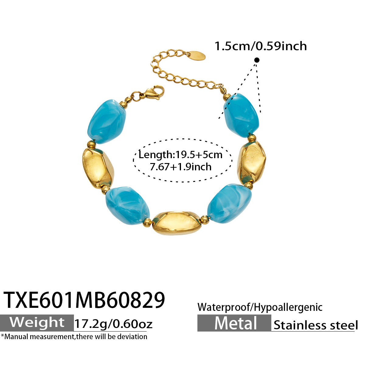 B廠【TXP601】歐美高級感小眾不鏽鋼鍍18k金樹脂橢圓串珠項鍊手鍊飾品首飾套裝
 26.09-1