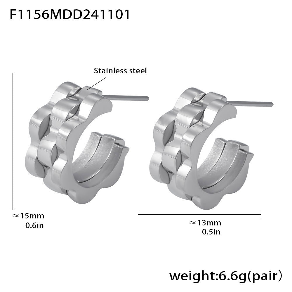 B廠【F1156】 INS風時尚錶帶紋理C型耳環耳環不鏽鋼鍍18k金潮流時髦耳飾 24.11-2