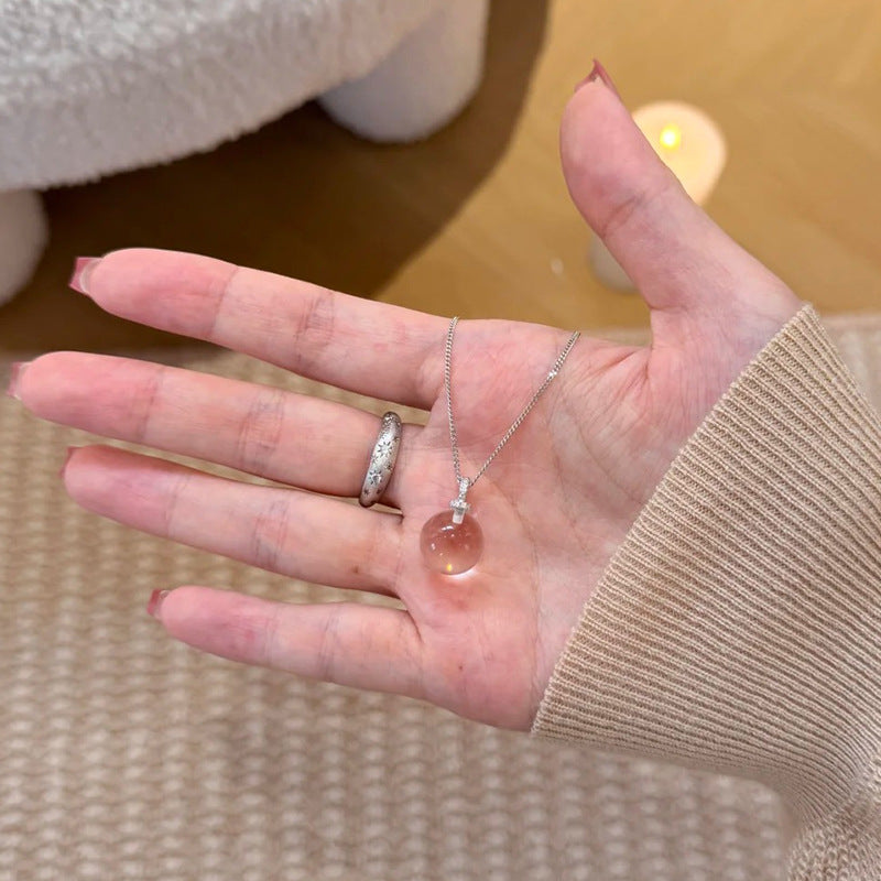 F廠【DQ0465N】S925純銀天然白水晶項鍊女氣質時尚清透圓球鎖骨鏈 25.08-2