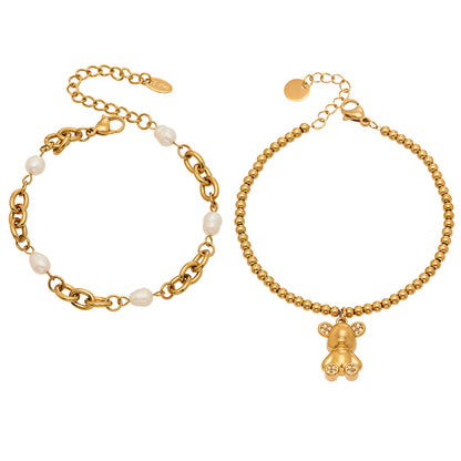 B廠【E252】歐美ins簡約時尚設計5A鋯石小熊吊墜原子手鍊不鏽鋼跨國氣質手飾
 26.03-2