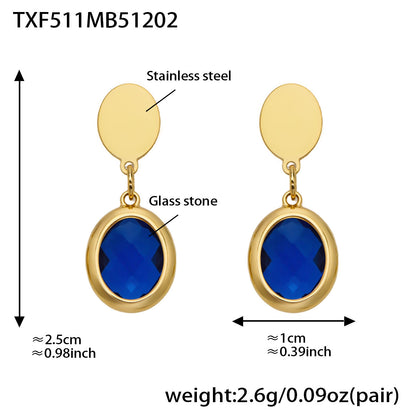 B廠【TXP511】不鏽鋼幾何橢圓切面玻璃石包邊項鍊手鍊耳環組鍍18k金跨國首飾
 25.12-2