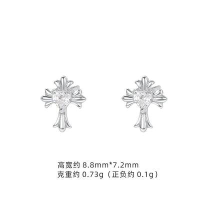 E廠【XDQ10071E】S999純銀十字架系列耳環甜酷風滴黑油耳骨釘男女疊戴百搭耳飾
 26.01-1