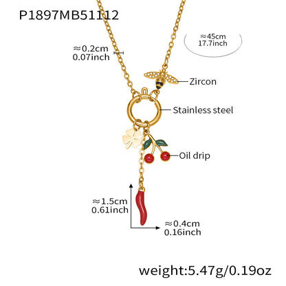 B廠【P1897】ins冷淡風OT扣小辣椒5A鋯石小蜜蜂不鏽鋼鎖骨項鍊鍍18k真金
 25.11-3