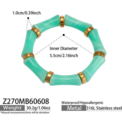 B廠【Z270】歐美輕奢多彩竹節樹脂彈性手鐲新款高級感時尚氣質手環不銹鋼手飾
 26.06-2
