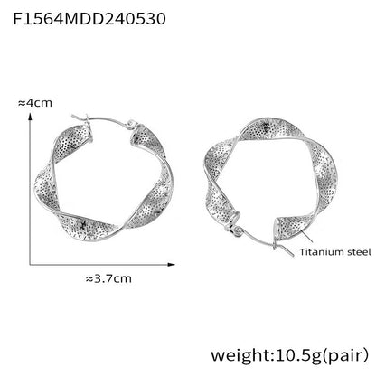 B廠【F1564】歐美鈦鋼網紅設計感耳飾ins風金屬紋理U型扭曲耳圈時尚個性耳環 24.06-1