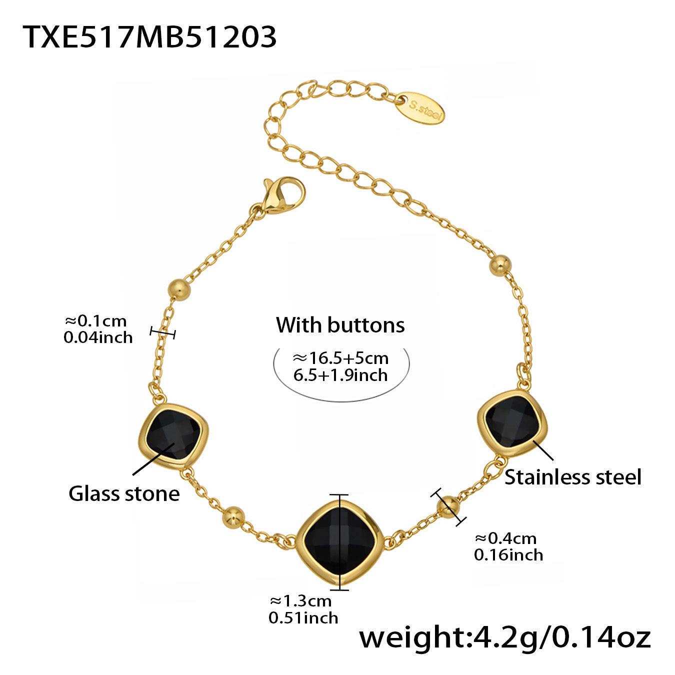 B廠【TXP517】不銹鋼方形切麵包邊玻璃石吊墜耳環項鍊手鍊珠寶首飾套裝鍍18k金
 25.12-2