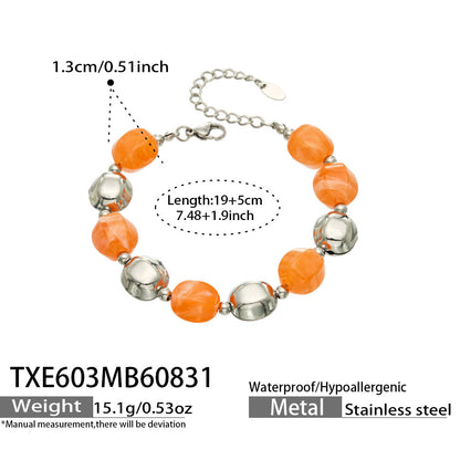 B廠【TXP603】歐美輕奢風不銹鋼金珠復古樹脂彩色手飾小眾手鍊項鍊女套裝飾品
 26.09-1
