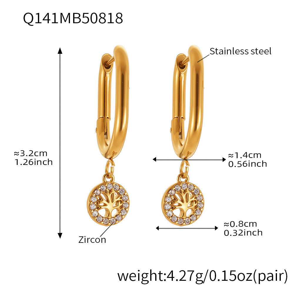 B廠【Q141】跨境新品不鏽鋼生命樹鑲鋯石耳環簡約輕奢風耳環鍍金不掉色 25.08-5