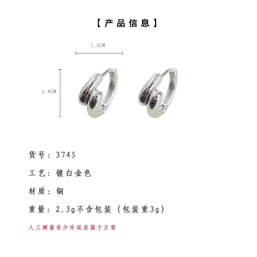 A廠【3745】個性ins甜酷風日常通勤款幾何圓耳扣氣質簡約銀色耳環飾品
 25.11-4