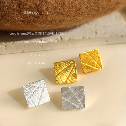 A廠【5308】高級感拉絲質感925銀針鍍14K簡約時尚通勤方形線條耳環女 25.01-1