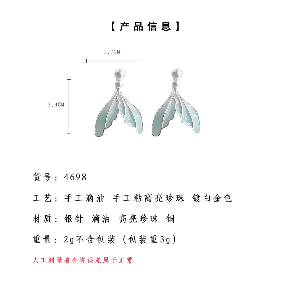 C廠【4698】薄荷曼波綠漸層魚尾浪漫手工滴油清新甜美2024年新款耳環耳環 24.08-3