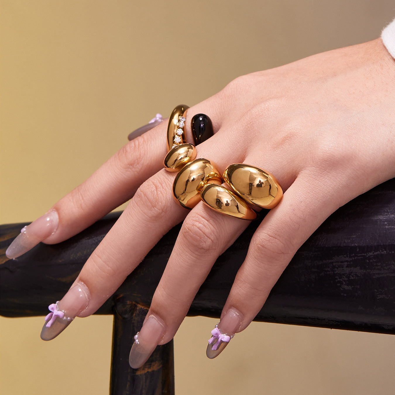 B廠【A656】跨境法式光面雙水滴開口戒指不鏽鋼鍍18k真金不掉色首飾
 25.11-2