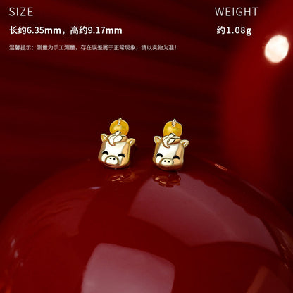 D廠【YC0457N】原創足銀S999柿來運轉大吉大利小馬項鍊輕奢耳環個性中式手鍊
 26.04-3