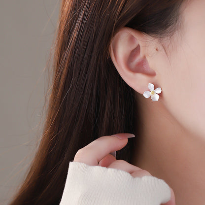 D廠【YC2569E】S999足銀清新梔子花耳環女氣質優雅輕奢高級感耳飾 25.01-1