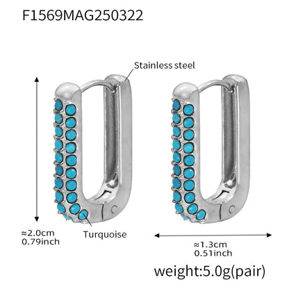 B廠【F1569】歐美飾品不鏽鋼U形20mm高耳扣滿鑽鋯石卡扣耳環不掉色耳飾 25.03-4
