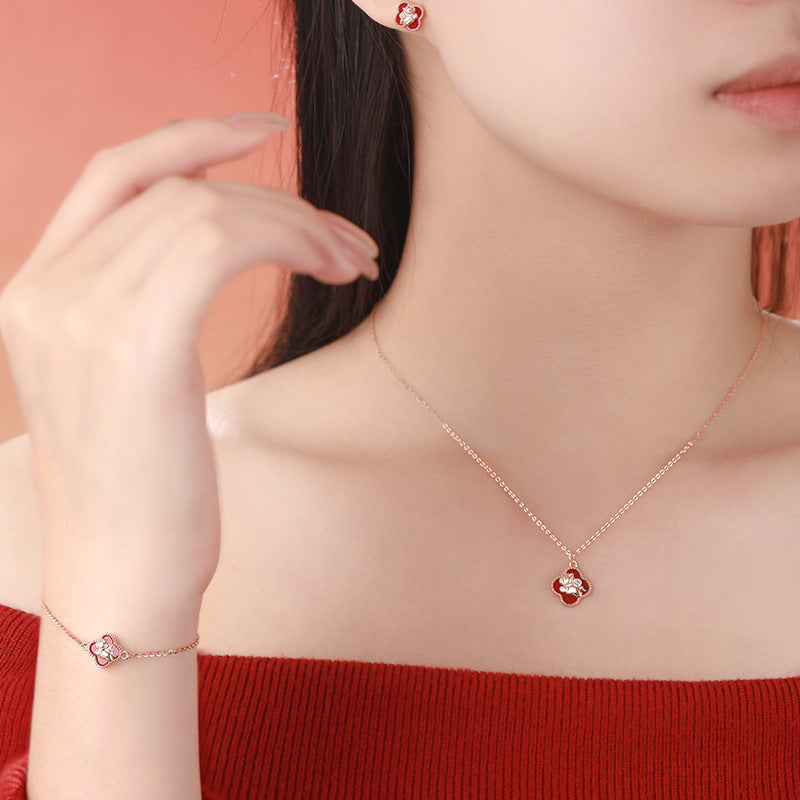 D廠【YC2903N】原創純銀S925純銀四葉花小馬項鍊手鍊耳環生肖本命年個性首飾
 25.11-3