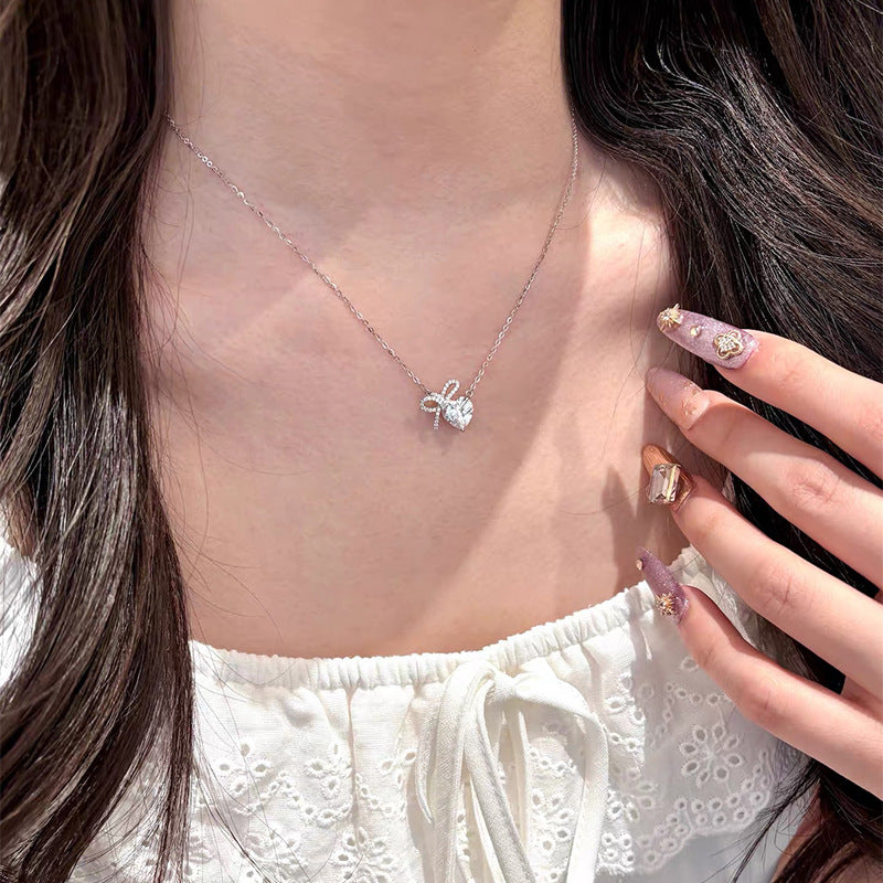 F廠【XDQ0468N】小眾輕奢高級感鎖骨鏈S999純銀甜美少女心蝴蝶結愛心鋯石項鍊
 25.11-1