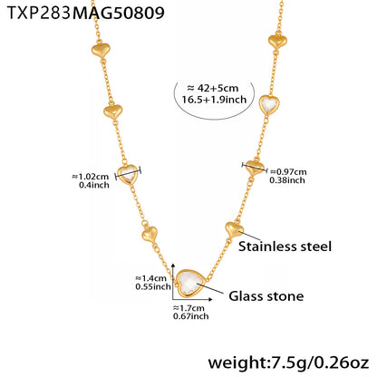 B廠【TXP283】珠寶新品切面玻璃石空心愛心項鍊不銹鋼鍍18k真金精美首飾 25.08-3