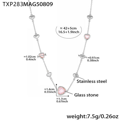 B廠【TXP283】珠寶新品切面玻璃石空心愛心項鍊不銹鋼鍍18k真金精美首飾 25.08-3