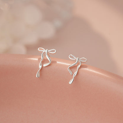 D廠【YC2627E】S999足銀飄帶蝴蝶結耳環清新韓風可愛精緻公主養耳洞耳飾 25.05-5
