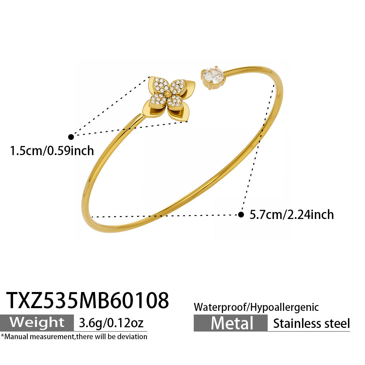 B廠【TXP535】歐美跨境簡約花朵鑲嵌鋯石開口戒指手鐲個性手鍊項鍊耳環首飾套裝
 26.01-2