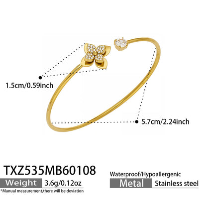 B廠【TXP535】歐美跨境簡約花朵鑲嵌鋯石開口戒指手鐲個性手鍊項鍊耳環首飾套裝
 26.01-2