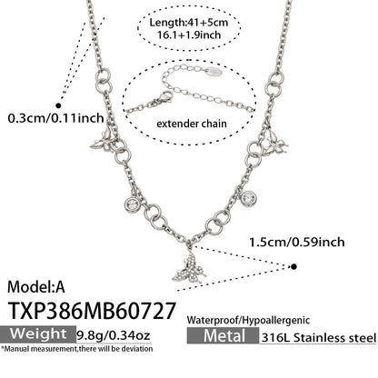 B廠【TXP386】夏日風蝴蝶圓珠吊墜項鍊手鍊 316不銹鋼鍍金輕奢高級感氣質飾品女
 26.07-5