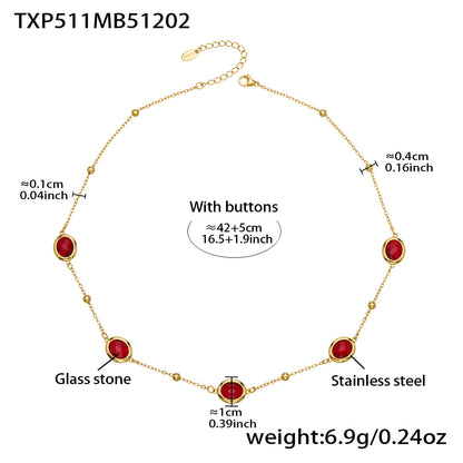 B廠【TXP511】不鏽鋼幾何橢圓切面玻璃石包邊項鍊手鍊耳環組鍍18k金跨國首飾
 25.12-2