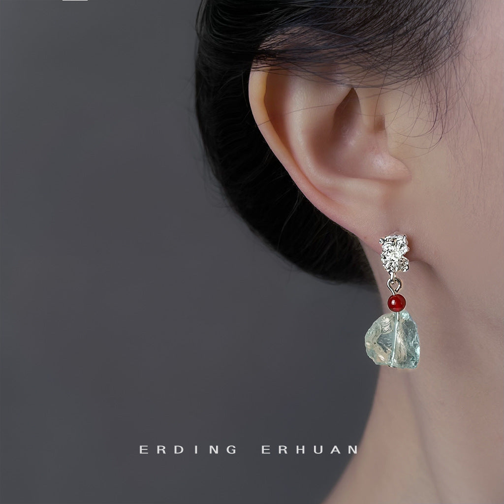 A廠【6921】清冷感水透海藍水晶天然石時尚清新甜美碎石耳環度假風新款耳環女
 25.10-3