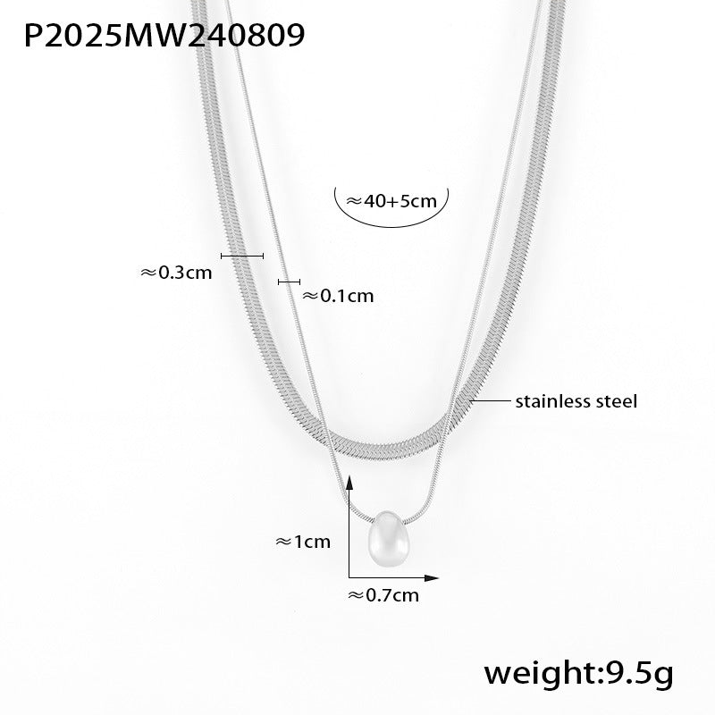 B廠【P2025】歐美時尚簡約圓珠不銹鋼鎖骨項鍊多層疊戴風氣質百搭保色潮流飾品 24.08-3