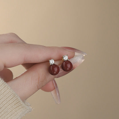 D廠【YC8130E】S999足銀紫金砂鋯石耳環春季新款中式簡約風圓形小眾耳飾 25.02-2