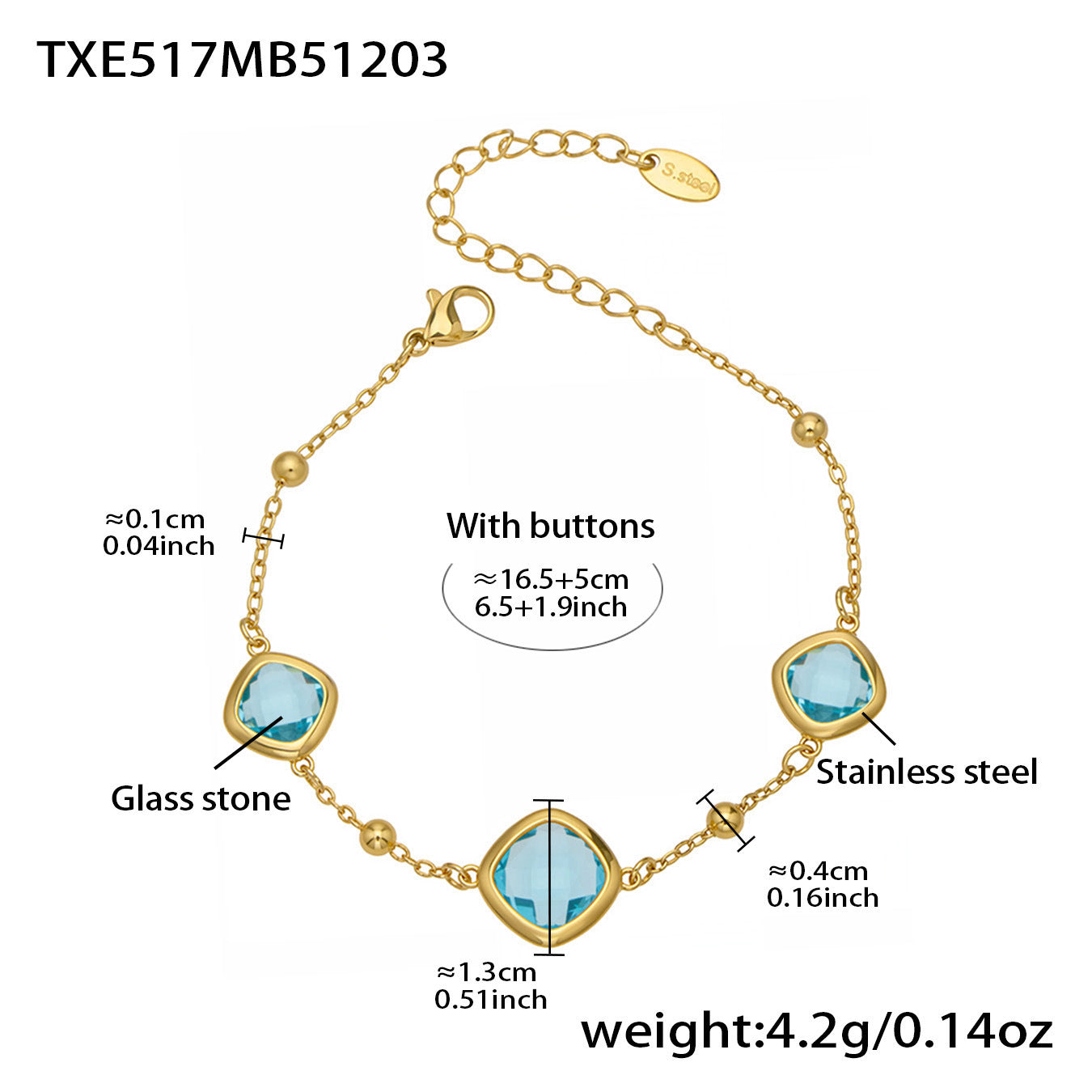 B廠【TXP517】不銹鋼方形切麵包邊玻璃石吊墜耳環項鍊手鍊珠寶首飾套裝鍍18k金
 25.12-2