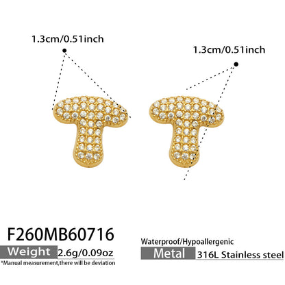B廠【F260】新款熱銷鋯石26個英文字母不銹鋼鍍18k金 歐美輕奢女飾品耳環
 26.07-4