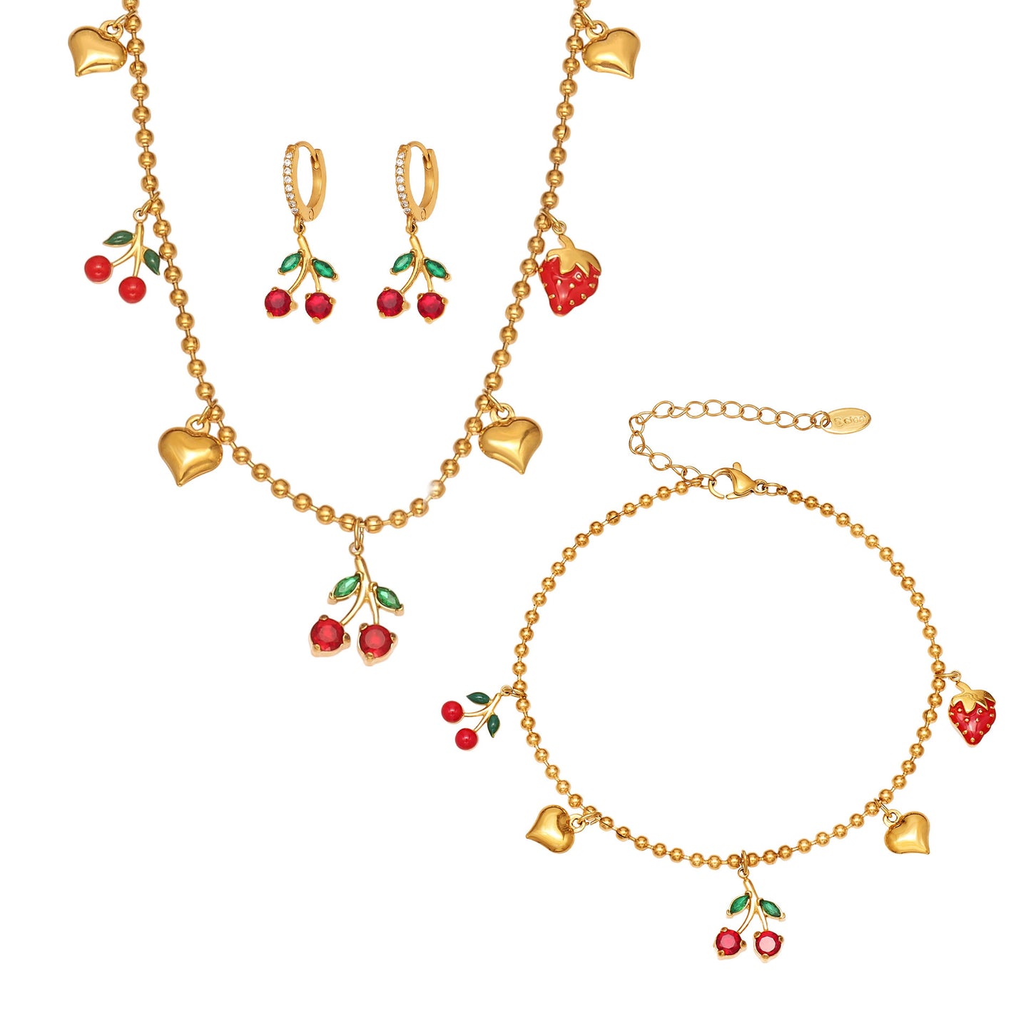 B廠【TXP471】跨境新款清新可愛櫻桃吊墜流蘇項鍊手鍊耳環 小巧百搭首飾
 25.11-3