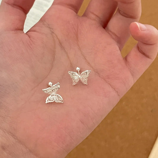 E廠【XDQ10563E】S999純銀花絲鏤空蝴蝶耳環女簡約小眾雙層蝴蝶氣質耳飾品
 26.04-5