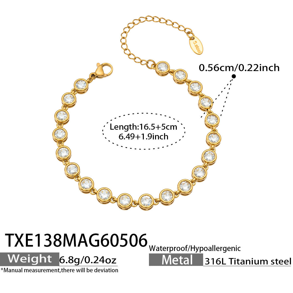 B廠【TXP138】chic奢華5A圓彩鋯石拼接項鍊手鍊套組不鏽鋼鍍18k金精緻時尚飾品
 26.05-2
