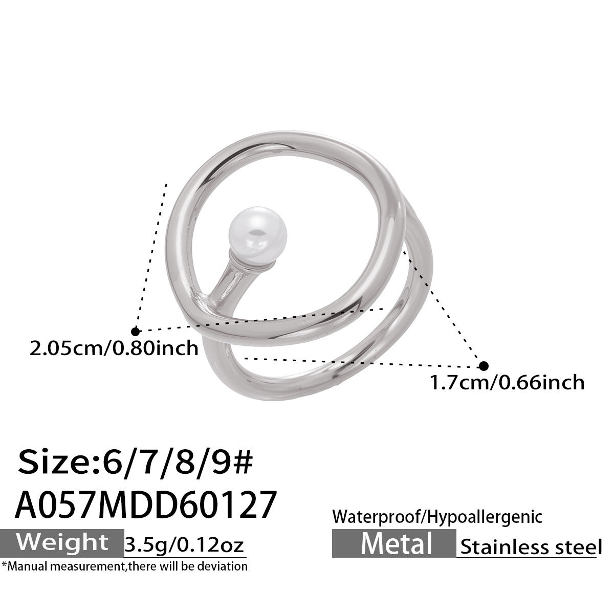 B廠【A057】歐美時尚marka戒指個性仿珍珠幾何戒指不鏽鋼鍍18k真金飾品不掉色
 26.02-1